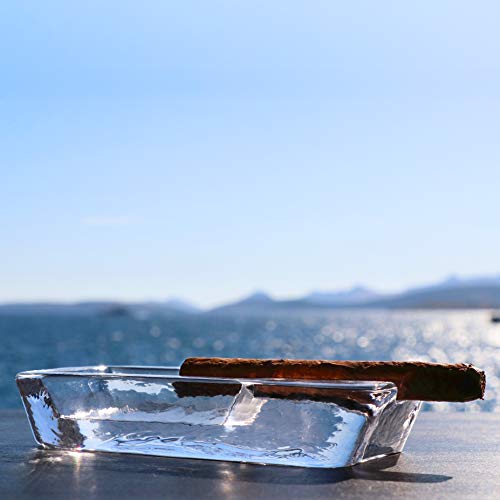 Pasabahce Large Heavy Glass Cigar Ashtray for Men, Outdoor Ash Tray for Patio, Cigar Lovers Gift Set for Smokers Mens (Rectangular Large)